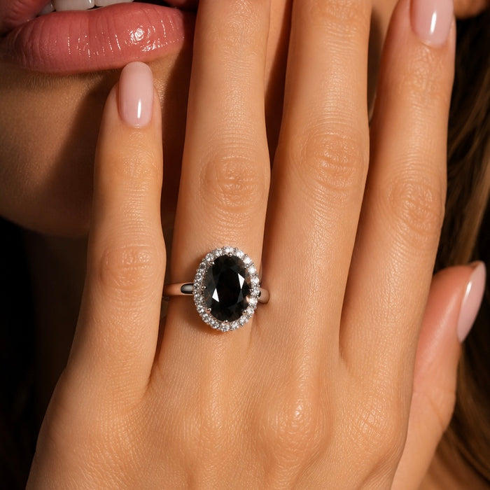 Sterling Silver Elegant Synthetic Onyx Ring AE-17