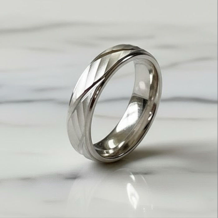 Sterling Silver Diamond Cut Lines Wedding Band Ring-SW-09