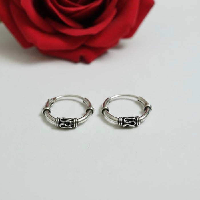 Sterling Silver 1.2mm x 1.2mm Bali Hoop Earring-SET-51