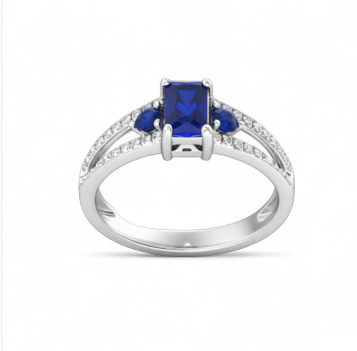 Sterling Silver Radiant Blue CZ Ring Elegance -ER-103