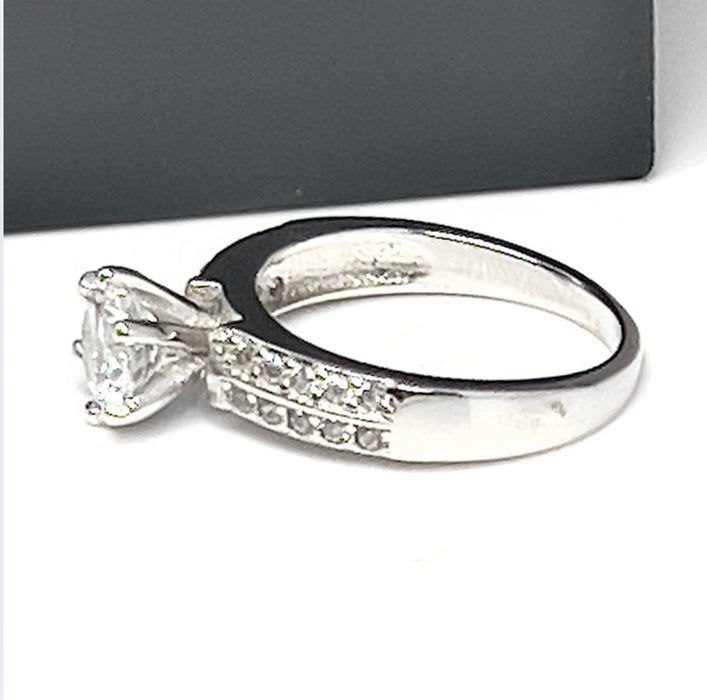 Sterling Silver CZ Engagement Ring-CL-02