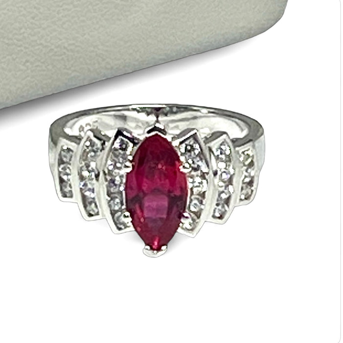 CZ Sterling Silver Ring Marquise Cut Ruby - ER- 25