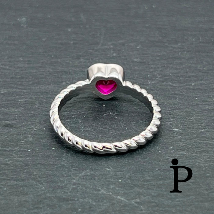 Sterling Silver Heart Ruby CZ Ring-AE-83