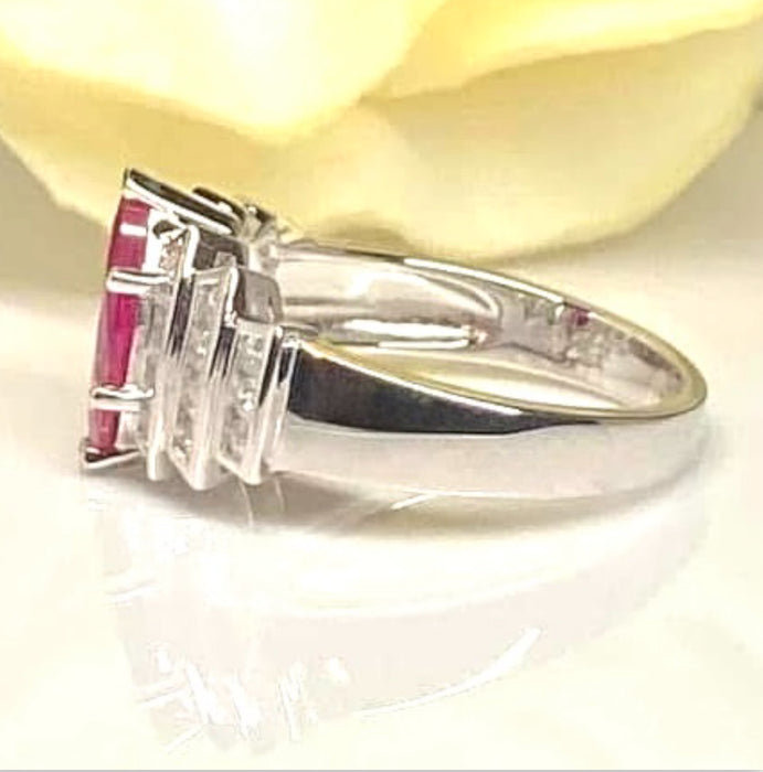 CZ Sterling Silver Ring Marquise Cut Ruby - ER- 25