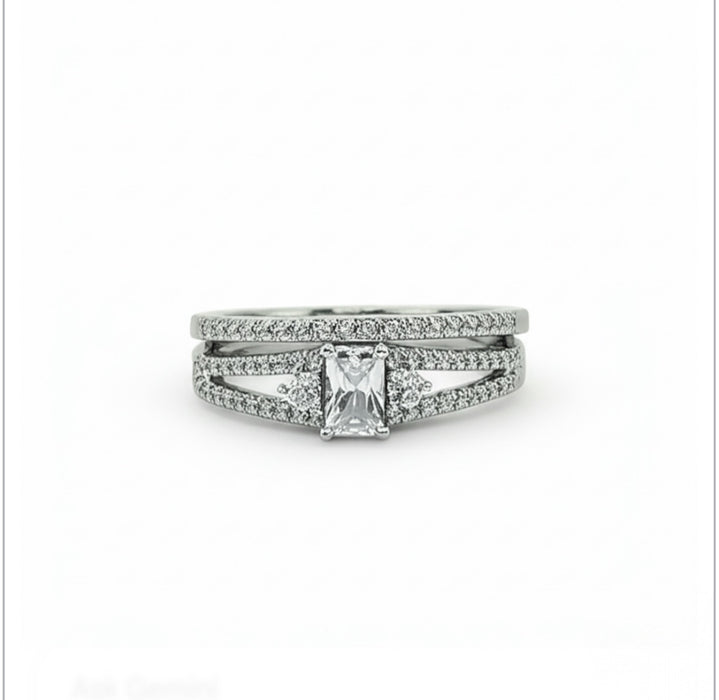 Sterling Silver CZ Wedding Set Ring-ER-109