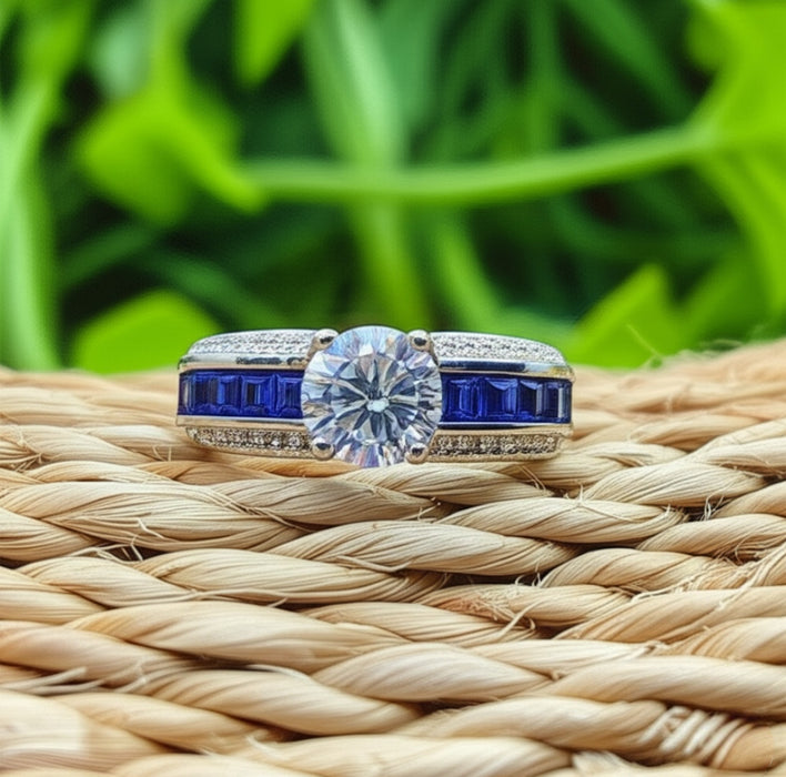 Sterling Silver Blue Band CZ Engagement Ring-ER-18