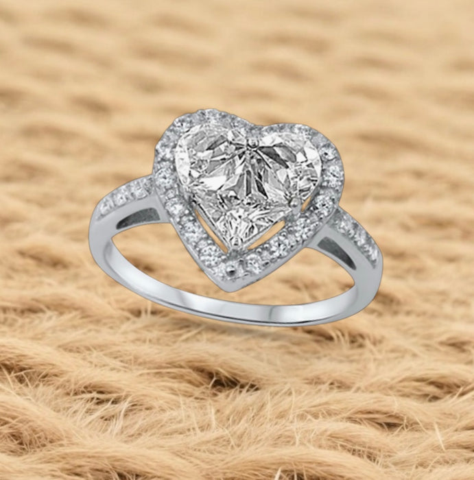 Sterling Silver Double Heart Engagement Ring-ER-54
