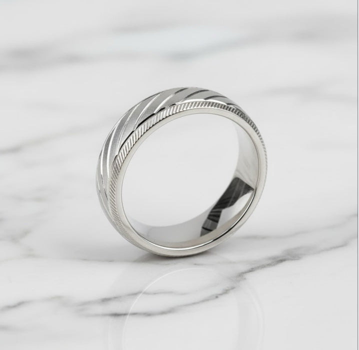 Sterling Silver Diamond Cut Slanting Lines Wedding Band Ring-SW-23