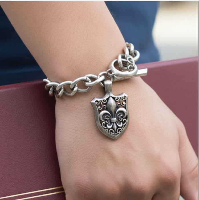 Stainless Steel Shield Fleur De Lis Bracelet-CS-54