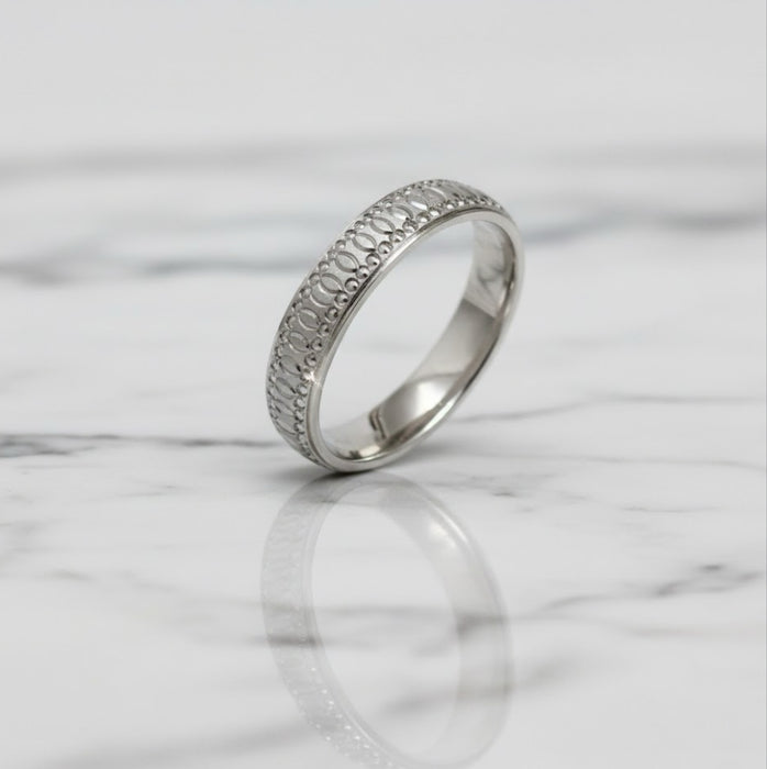 Sterling Silver Diamond Cut Oval Wedding Band Ring-SW-07