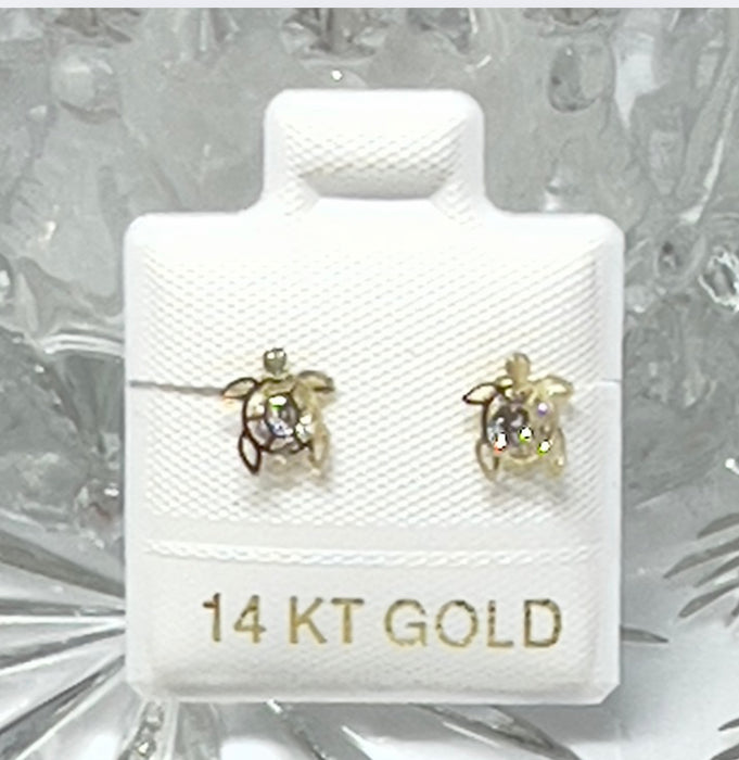 14K Yellow Gold CZ Turtle Stud Earring-GE-67