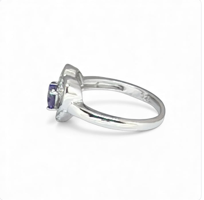 Sterling Silver Precious Heart Amethyst CZ Ring-AE-57