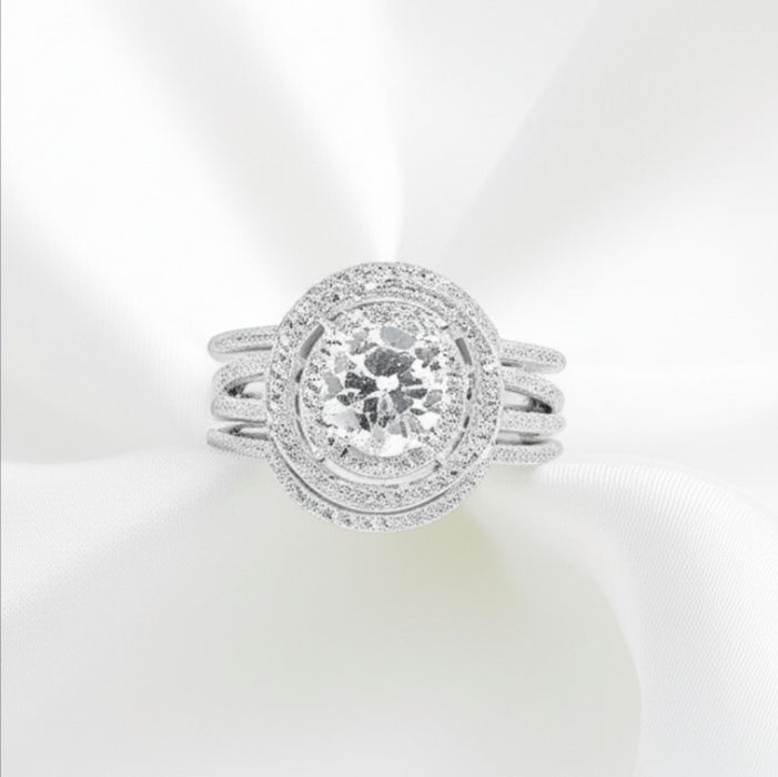 Sterling Silver Double Halo CZ 3-Piece Engagement Ring Set-ER-57