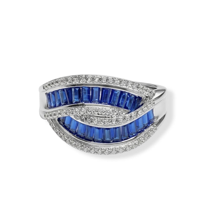 Sterling Silver Emerald Cut Blue Spinel Twisted Band Ring-ER-152