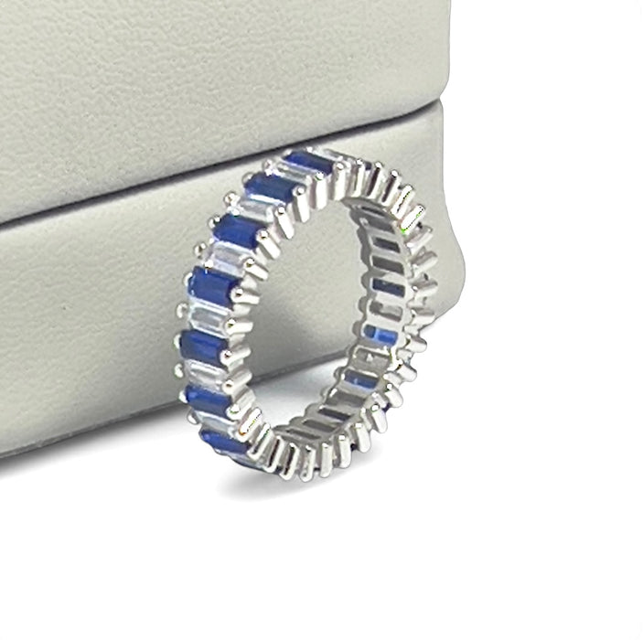 Sterling Silver Blue and White CZ Eternity Ring-AE-112