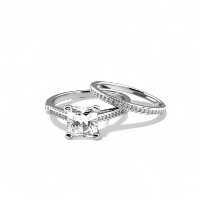Sterling Silver 2-piece Engagement Set CZ Ring-ER-145