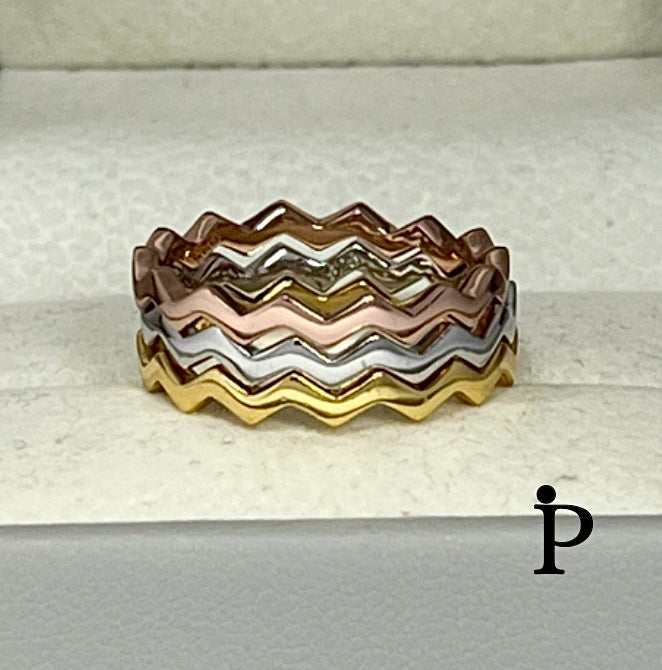 Sterling Silver Tri-Color Zig-Zag Ring-SR-23