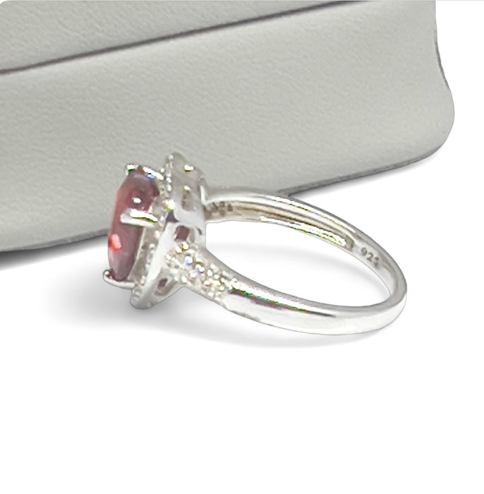 Sterling Silver Garnet Heart Halo CZ Ring-AE-13