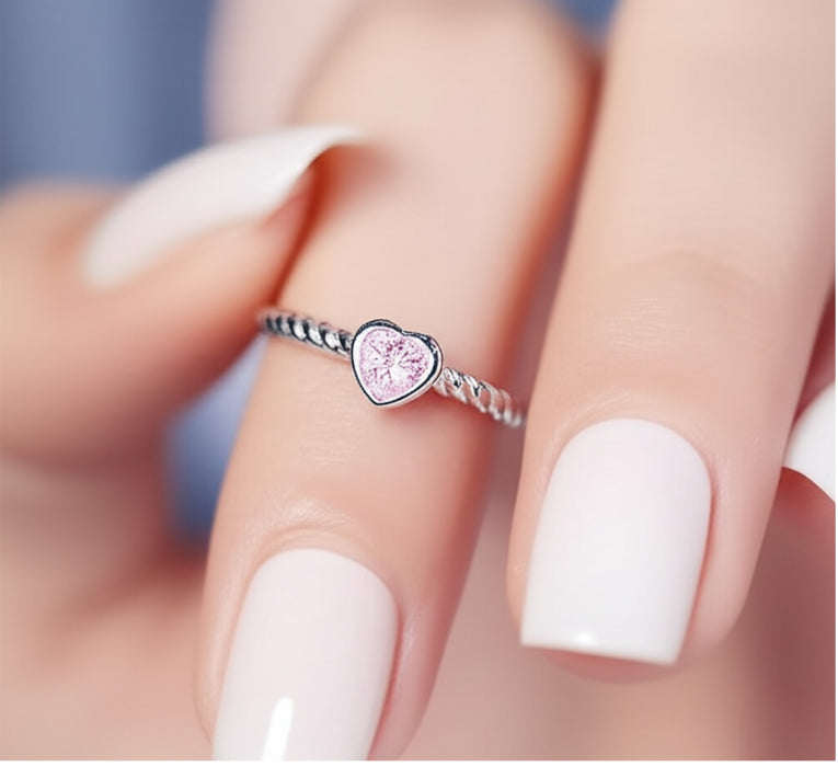 Sterling Silver Heart Pink CZ Ring-AE-86