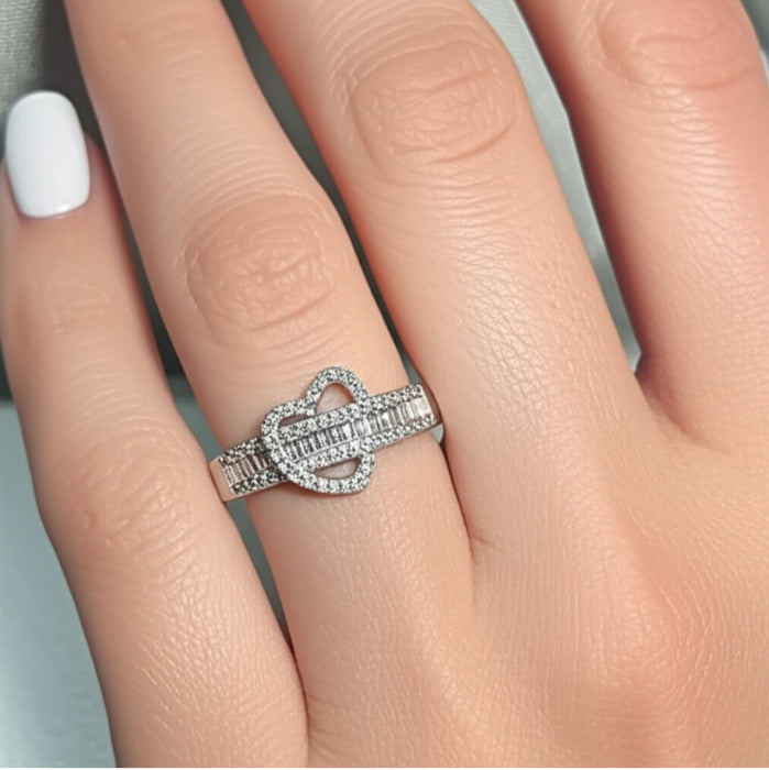 Sterling Silver Exquisite Heart Clear CZ Ring -ER-07