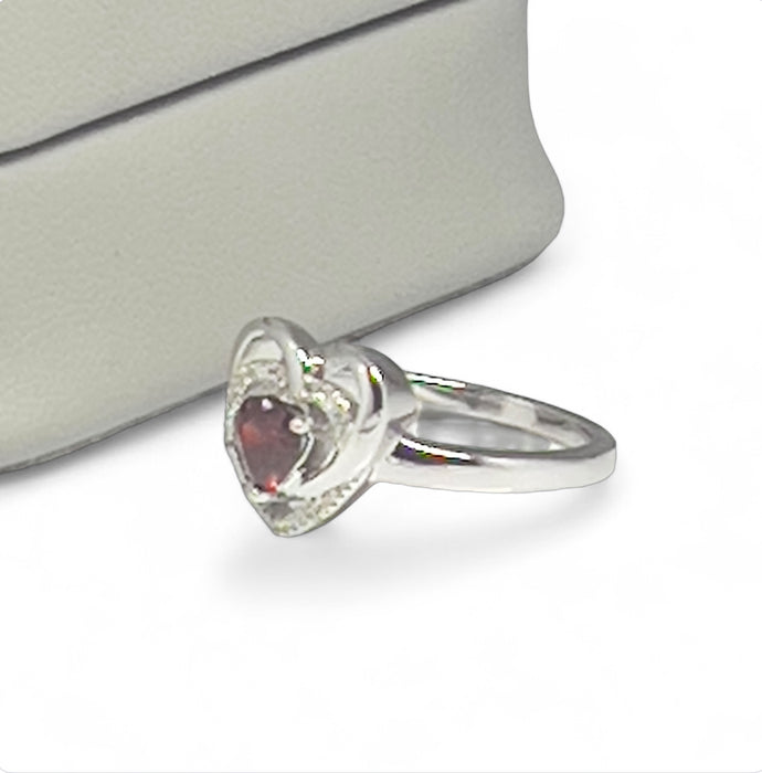 Sterling Silver Precious Heart Garnet CZ Ring-AE-55