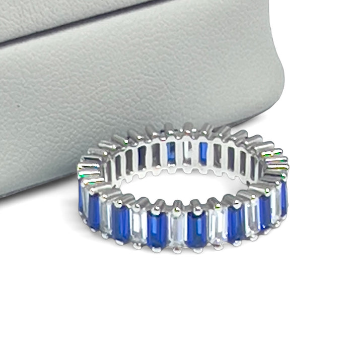 Sterling Silver Blue and White CZ Eternity Ring-AE-112