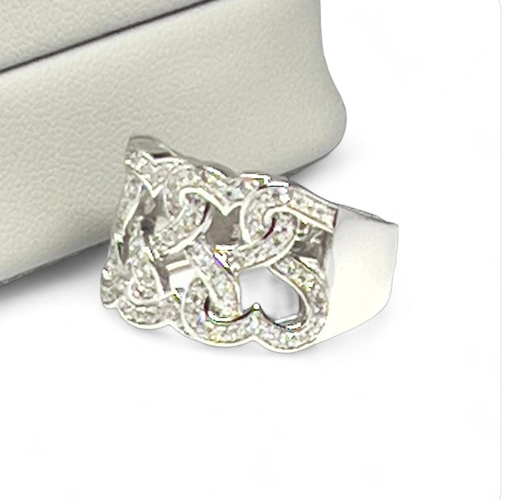Sterling Silver Intertwined Hearts Pave CZ Ring-AE-36