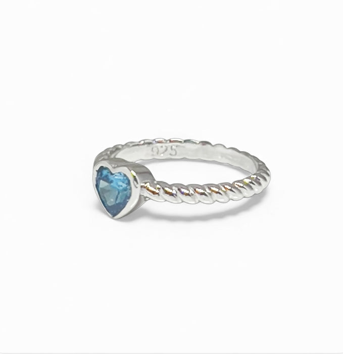 Sterling Silver Heart Blue Topaz CZ Ring-AE-77