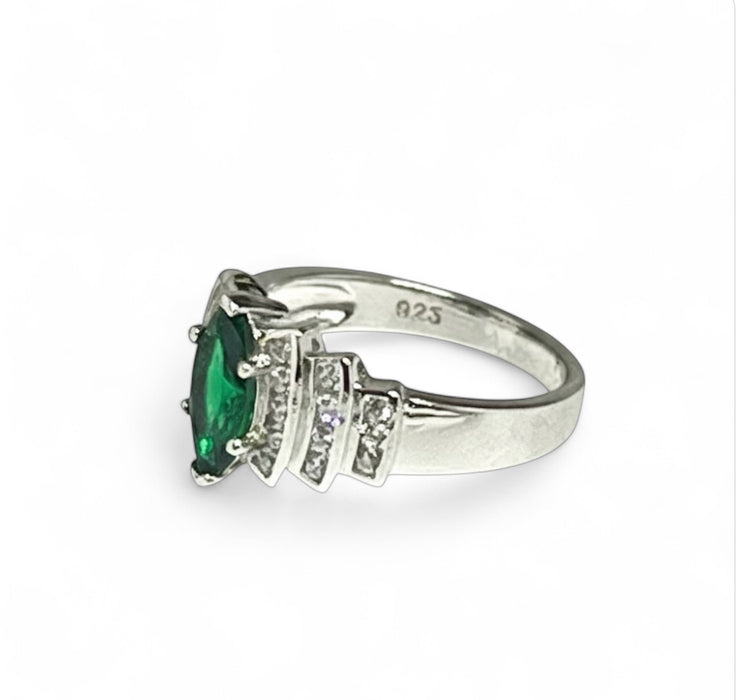 Sterling Silver Marquise Cut Emerald CZ Ring -ER- 26