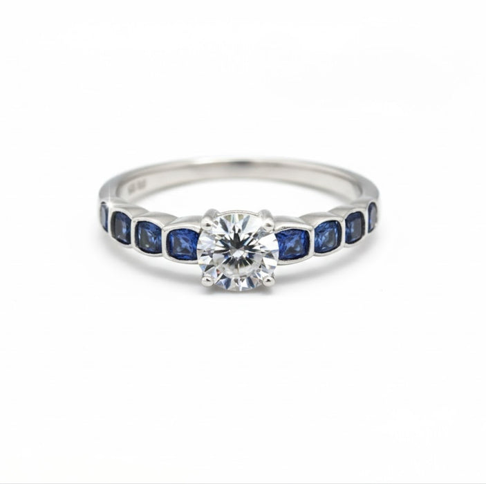 Sterling Silver Engagement Round Cut Blue CZ Ring -ER-17