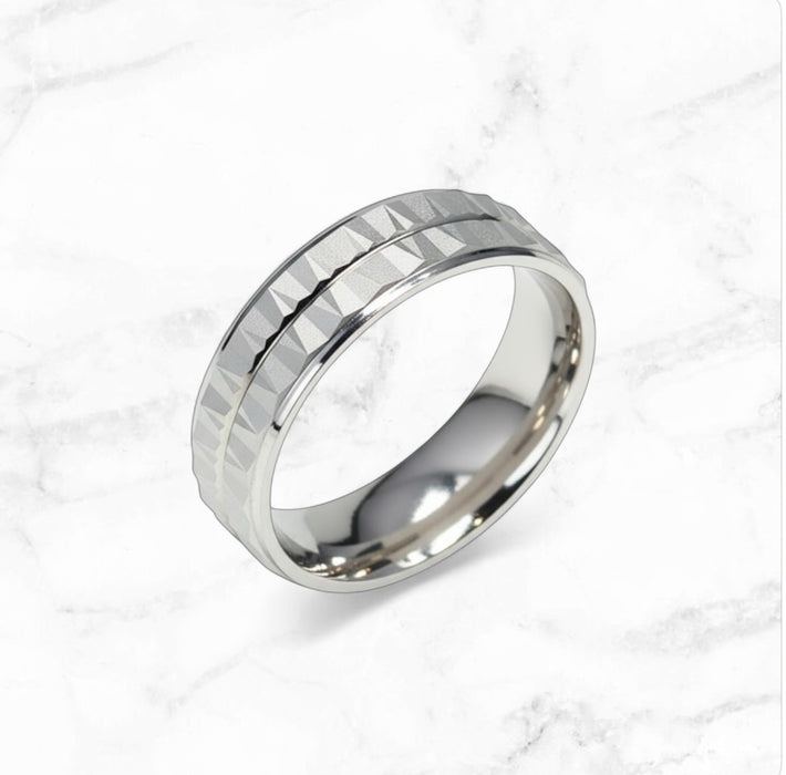 Sterling Silver Diamond Cut 2 Layer Zig Zag Wedding Band Ring-SW-15