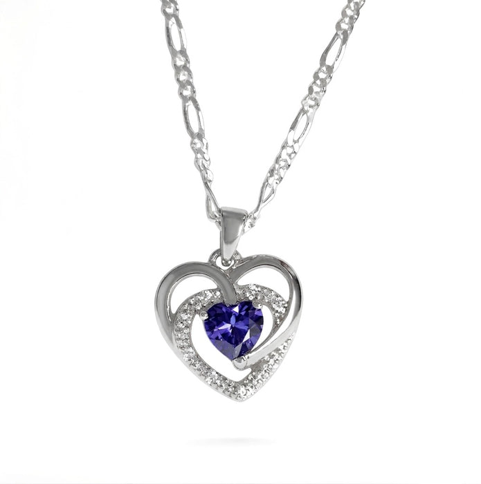 Sterling Silver Precious Heart Dark Violet CZ Necklace-SN-10