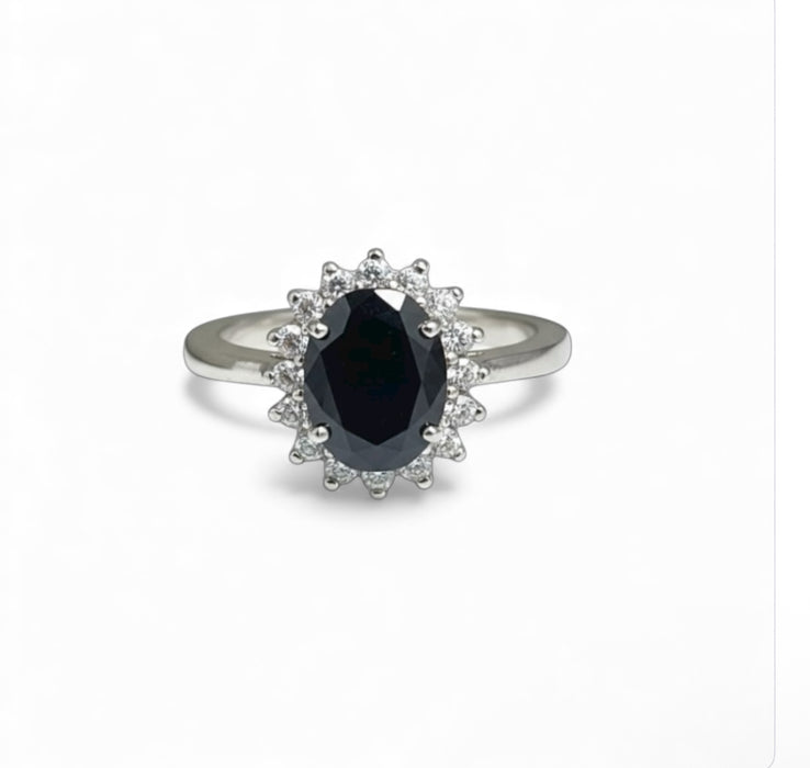 Sterling Silver Black Oval CZ Ring-AE-92