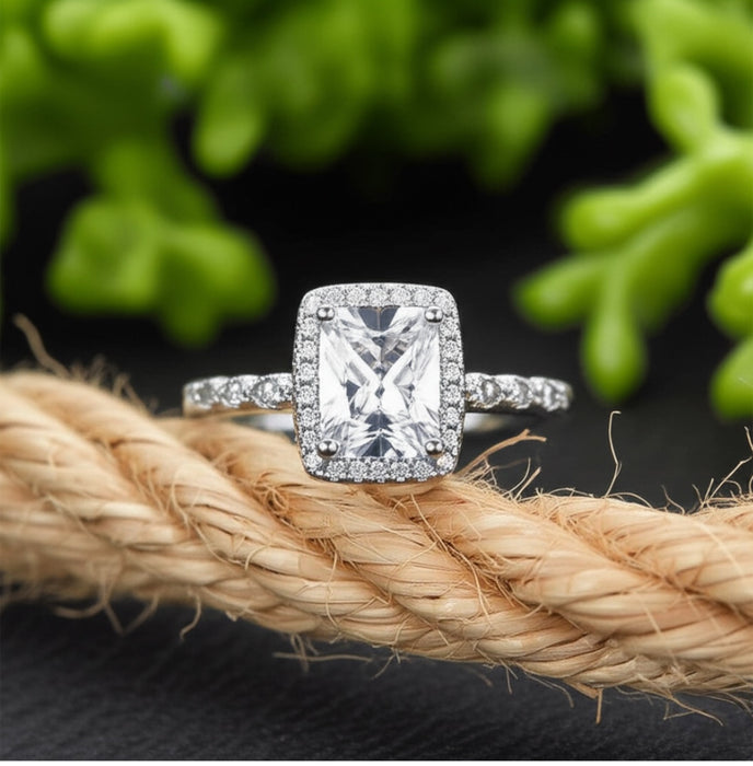 Sterling Silver Art Deco Halo Ring with Cubic Zirconia-ER-55
