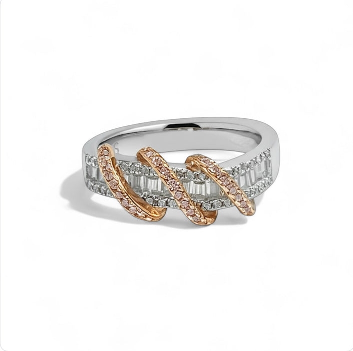 Sterling Silver Two Tone Rose Gold Plated Classic Braided Clear CZ Ring-ER-153
