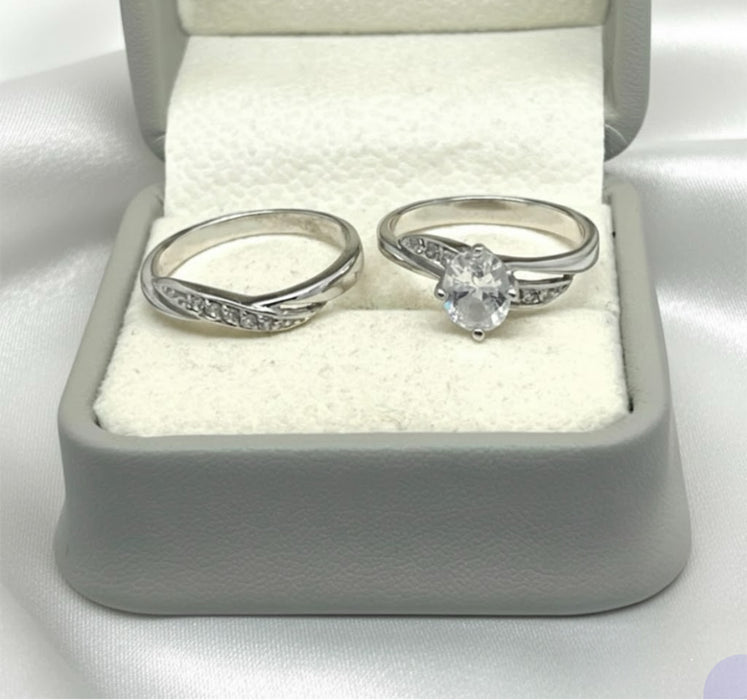 Sterling Silver Trio Wedding Ring Sets-SST-15