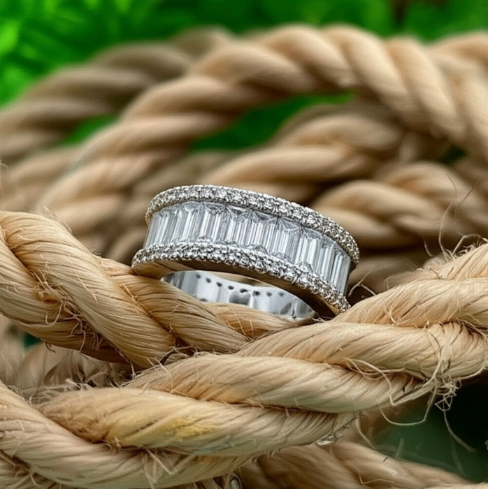 Sterling Silver Emerald Cut Eternity Pave CZ Ring-ER-46