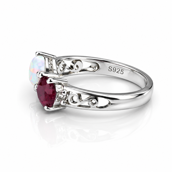 Sterling Silver Filigree Heart CZ Ruby Simulated Ring-AE-111