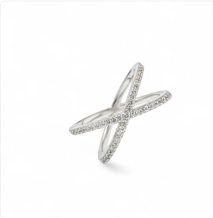 Sterling Silver Intertwining X CZ Ring-AE-62