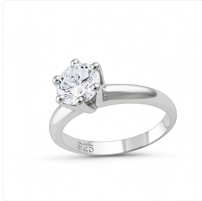 Sterling Silver Engagement Ring with Round Cut CZ-ER-65
