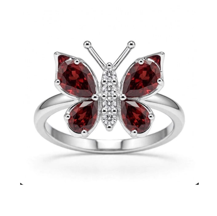 Sterling Silver Large Garnet CZ Butterfly Ring-AE-97