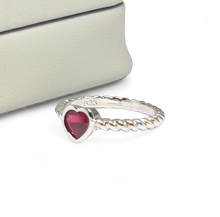 Sterling Silver Heart Ruby CZ Ring-AE-83
