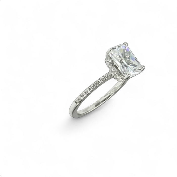 Sterling Silver Engagement Ring Emerald Cut CZ - ER-27