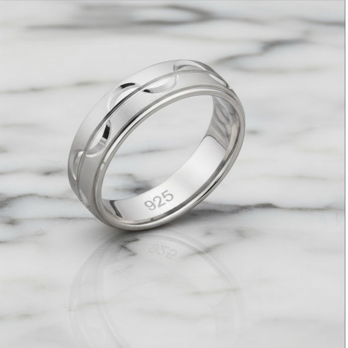 Sterling Silver Diamond Cut Half Moon Wedding Band Ring-SW-20