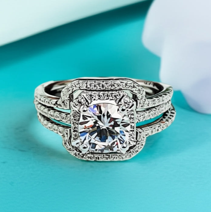 Sterling Silver Engagement Round Halo Pave CZ Set Ring-ER-126