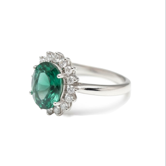 Sterling Silver Green Oval CZ Ring-AE-66
