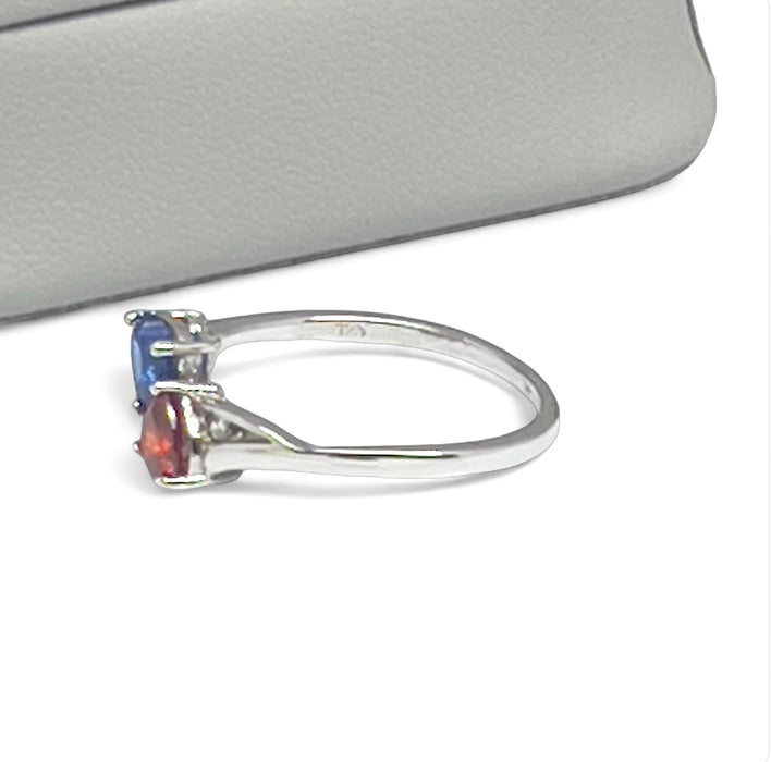 Sterling Silver Double Heart Garnet & Blue Spinnel CZ Ring-AE-15