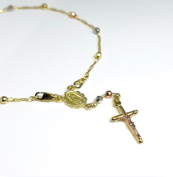 Solid 14K Gold Rosary Tricolor Bracelet 8.0"-GB-13