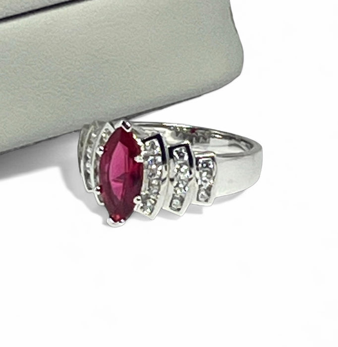 CZ Sterling Silver Ring Marquise Cut Ruby - ER- 25