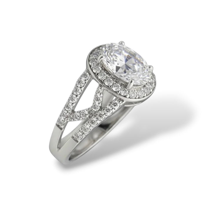 Halo Sterling Silver Ring Oval CZ-ER-35